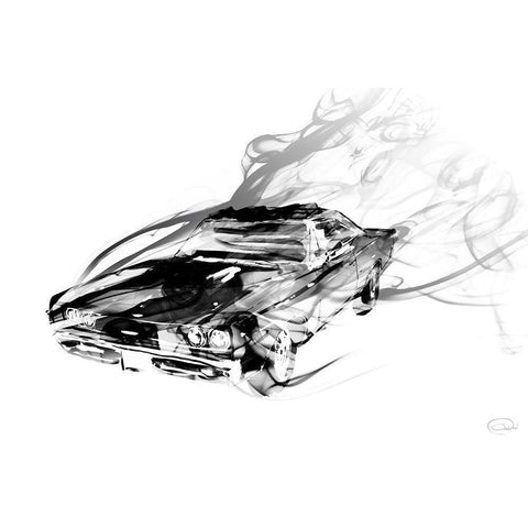 Car Smokin White Modern Wood Framed Art Print by OnRei