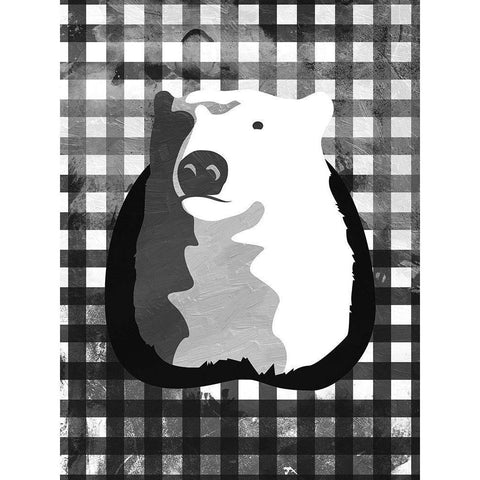 Bear BW Check Gold Ornate Wood Framed Art Print with Double Matting by OnRei