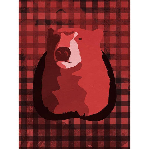 Bear Red Check White Modern Wood Framed Art Print by OnRei