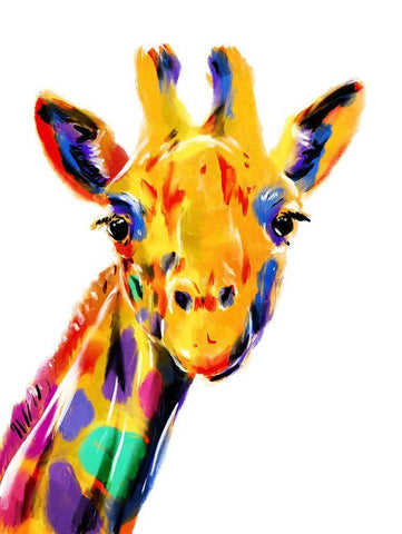 Coloful Giraffe White Modern Wood Framed Art Print with Double Matting by OnRei