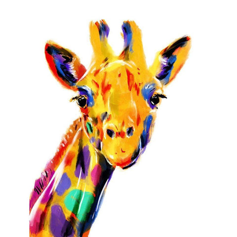 Coloful Giraffe White Modern Wood Framed Art Print by OnRei