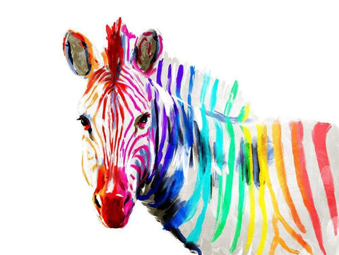 Coloful Zebra White Modern Wood Framed Art Print with Double Matting by OnRei