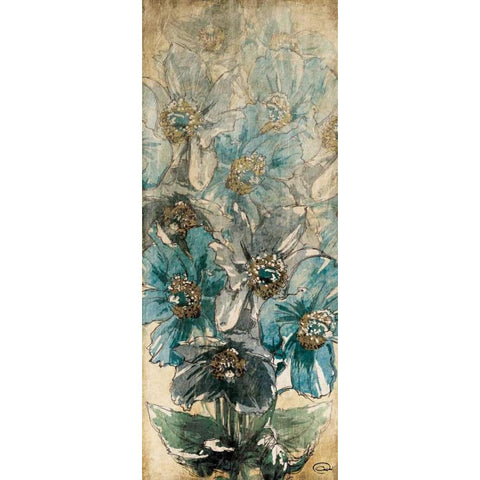 Decending Florals Gold Ornate Wood Framed Art Print with Double Matting by OnRei