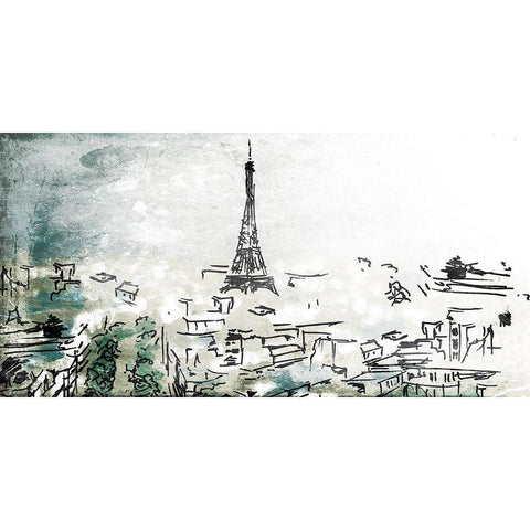 City Of Eiffel Black Modern Wood Framed Art Print with Double Matting by OnRei