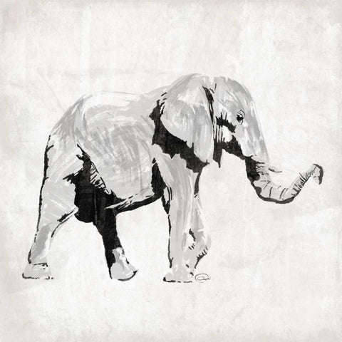 Elephant Trunk Up White Modern Wood Framed Art Print with Double Matting by OnRei