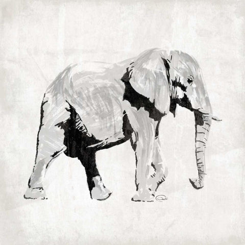 Elephant White Modern Wood Framed Art Print with Double Matting by OnRei