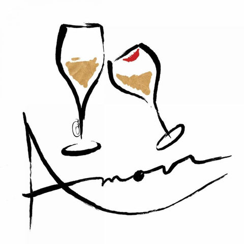 AMOUR Champagne White Modern Wood Framed Art Print by OnRei