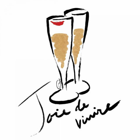 Joie de Vivire Champagne White Modern Wood Framed Art Print with Double Matting by OnRei