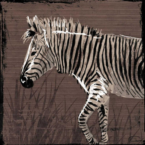 Zebra Walk Brown Black Modern Wood Framed Art Print with Double Matting by OnRei