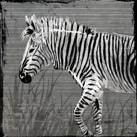 Zebra Walk Black Ornate Wood Framed Art Print with Double Matting by OnRei