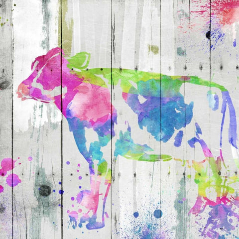 Cow Colorful White Modern Wood Framed Art Print with Double Matting by OnRei