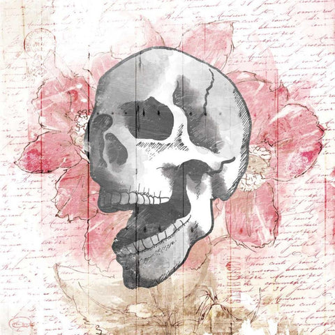 Floral Skull White Modern Wood Framed Art Print by OnRei