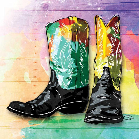 Colorful Boots White Modern Wood Framed Art Print with Double Matting by OnRei