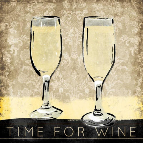 Time For Wine White Modern Wood Framed Art Print by OnRei