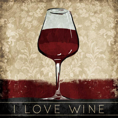 I Love Wine White Modern Wood Framed Art Print with Double Matting by OnRei