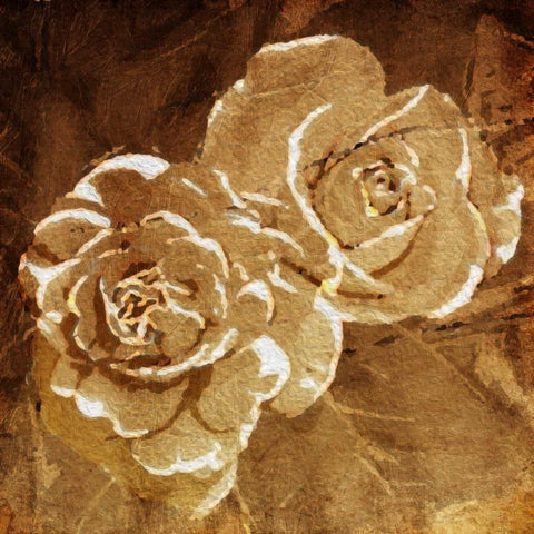 Loving Gold Roses Black Ornate Wood Framed Art Print with Double Matting by OnRei