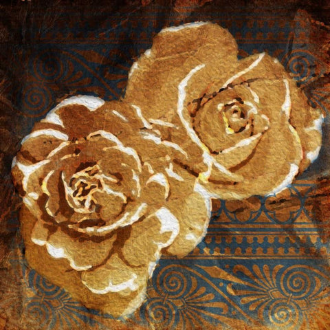 Loving Navy Gold Roses Gold Ornate Wood Framed Art Print with Double Matting by OnRei