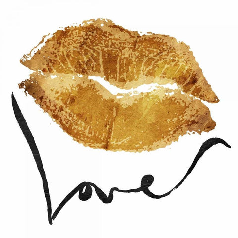 Love Lips Gold White Modern Wood Framed Art Print by OnRei