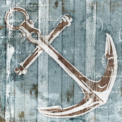 Sketched Anchor White Modern Wood Framed Art Print with Double Matting by OnRei