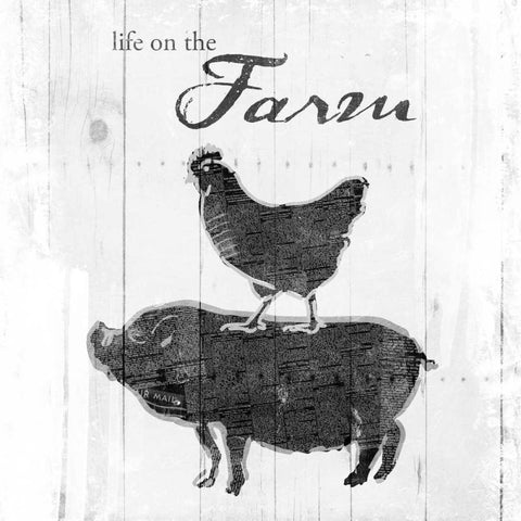 Farm to Chicken and Pig White Modern Wood Framed Art Print by OnRei