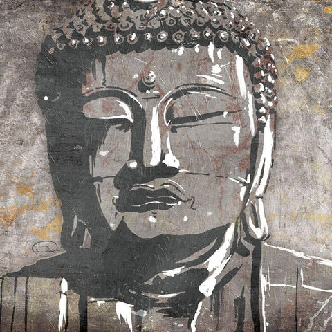 Neutral Buddha Square Black Ornate Wood Framed Art Print with Double Matting by OnRei