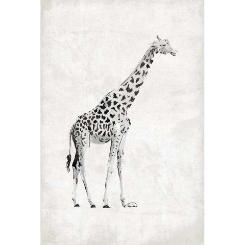 GIRAFFE Black Modern Wood Framed Art Print with Double Matting by OnRei