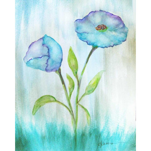 Floral Blue 1 Black Modern Wood Framed Art Print with Double Matting by Pearson, Debbie