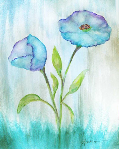 Floral Blue 1 Black Ornate Wood Framed Art Print with Double Matting by Pearson, Debbie