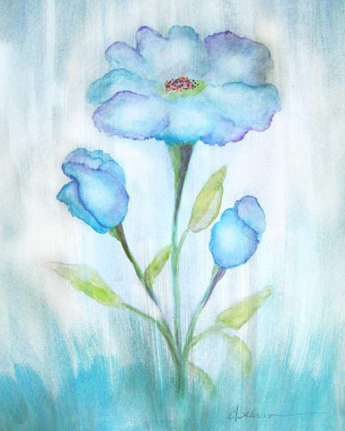 Floral Blue 2 Black Ornate Wood Framed Art Print with Double Matting by Pearson, Debbie