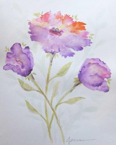 Poppies 2 White Modern Wood Framed Art Print with Double Matting by Pearson, Debbie
