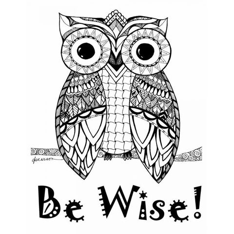 Be Wise Owl Black Modern Wood Framed Art Print with Double Matting by Pearson, Debbie