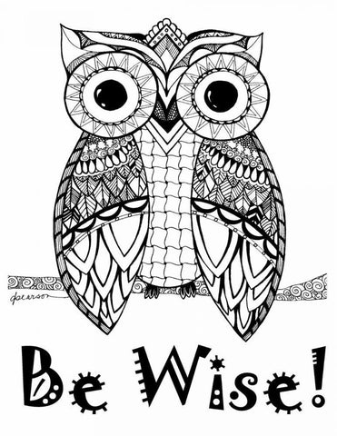 Be Wise Owl White Modern Wood Framed Art Print with Double Matting by Pearson, Debbie