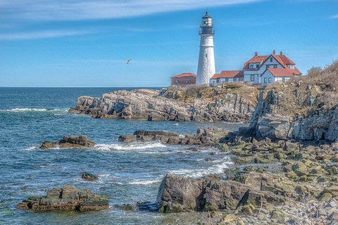 Portland Head LightHouse White Modern Wood Framed Art Print with Double Matting by DeLuca, Pat
