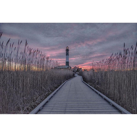 Fire Island Lighthouse Sunrise White Modern Wood Framed Art Print by DeLuca, Pat