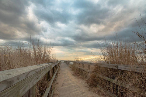 East Islip Sunset White Modern Wood Framed Art Print with Double Matting by DeLuca, Pat