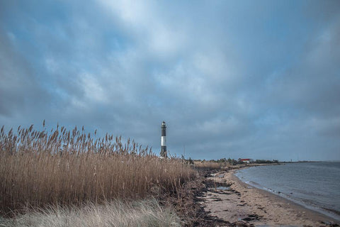 Fire Island Lighthouse White Modern Wood Framed Art Print with Double Matting by DeLuca, Pat