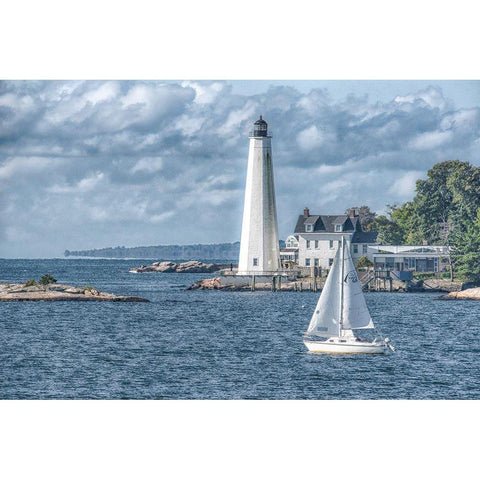 New London Harbor Lighthouse Black Modern Wood Framed Art Print by DeLuca, Pat