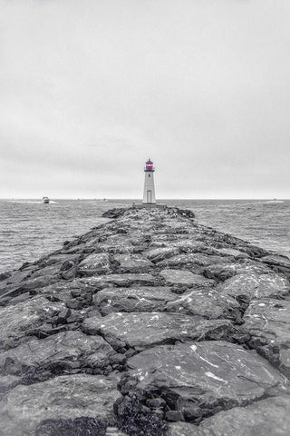 Patchogue Lighthouse White Modern Wood Framed Art Print with Double Matting by DeLuca, Pat