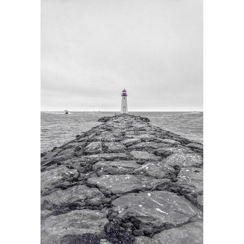 Patchogue Lighthouse Black Modern Wood Framed Art Print with Double Matting by DeLuca, Pat