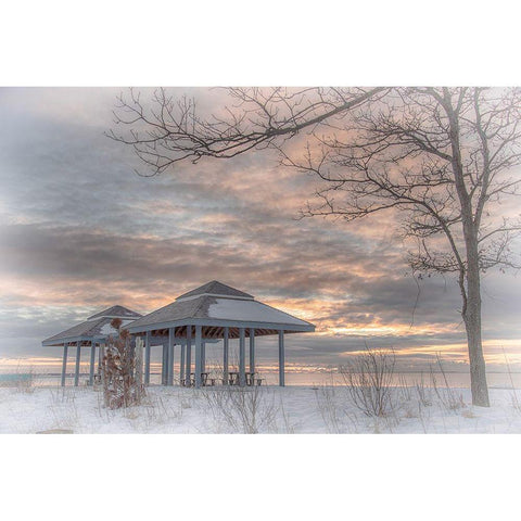 Blue Point Sunrise Black Modern Wood Framed Art Print with Double Matting by DeLuca, Pat