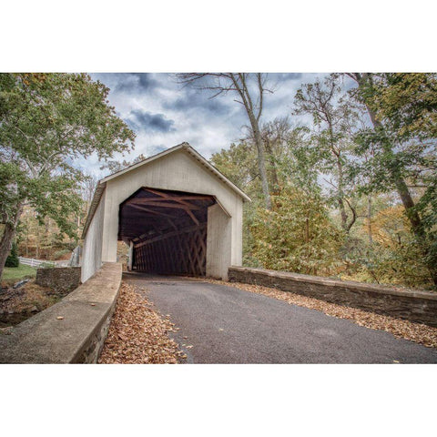 Covered Bridge White Modern Wood Framed Art Print by DeLuca, Pat