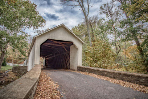 Covered Bridge Black Ornate Wood Framed Art Print with Double Matting by DeLuca, Pat