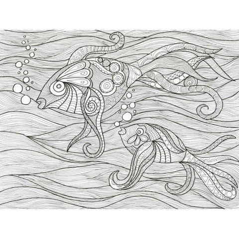 Fish Conversation Gold Ornate Wood Framed Art Print with Double Matting by Varacek, Pam