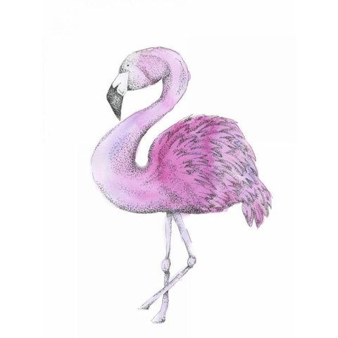 Flamingo White Modern Wood Framed Art Print by Varacek, Pam