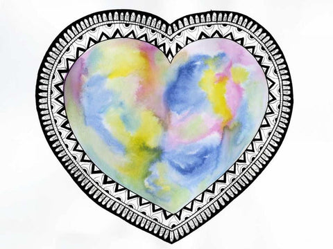 Tribal Heart White Modern Wood Framed Art Print with Double Matting by Varacek, Pam