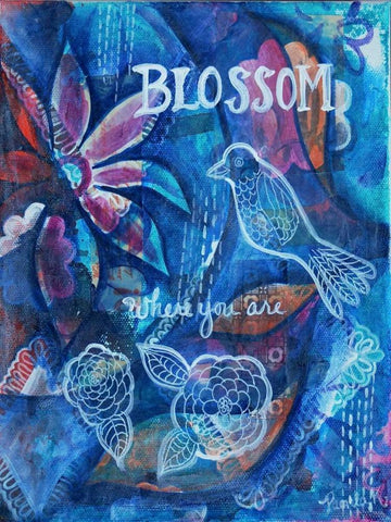 Blossom Where You Are White Modern Wood Framed Art Print with Double Matting by Varacek, Pam