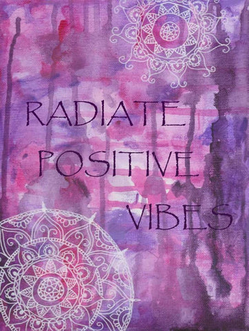 Purple Radiate Positive Vibes Black Ornate Wood Framed Art Print with Double Matting by Varacek, Pam
