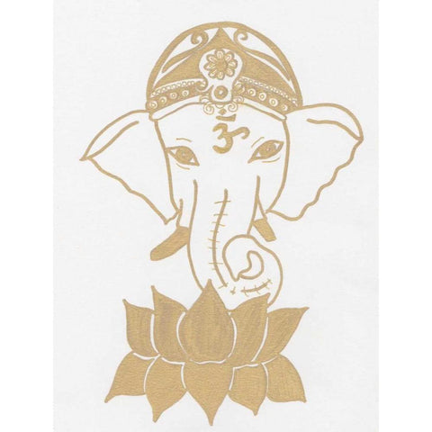 Golden Elephant Lotus Gold Ornate Wood Framed Art Print with Double Matting by Varacek, Pam