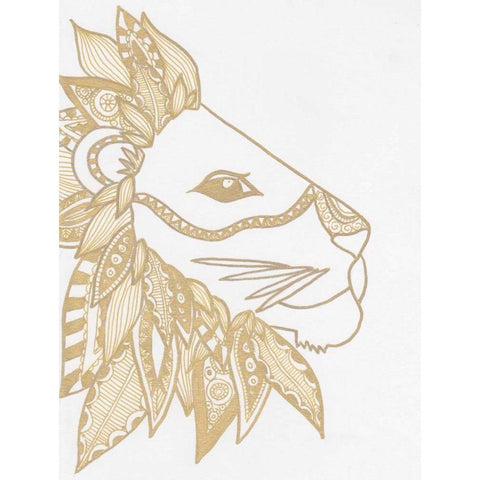 Lion Gold White Modern Wood Framed Art Print by Varacek, Pam