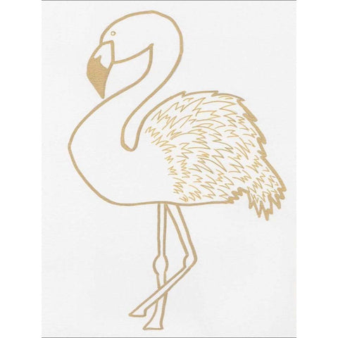Golden Flamingo White Modern Wood Framed Art Print by Varacek, Pam
